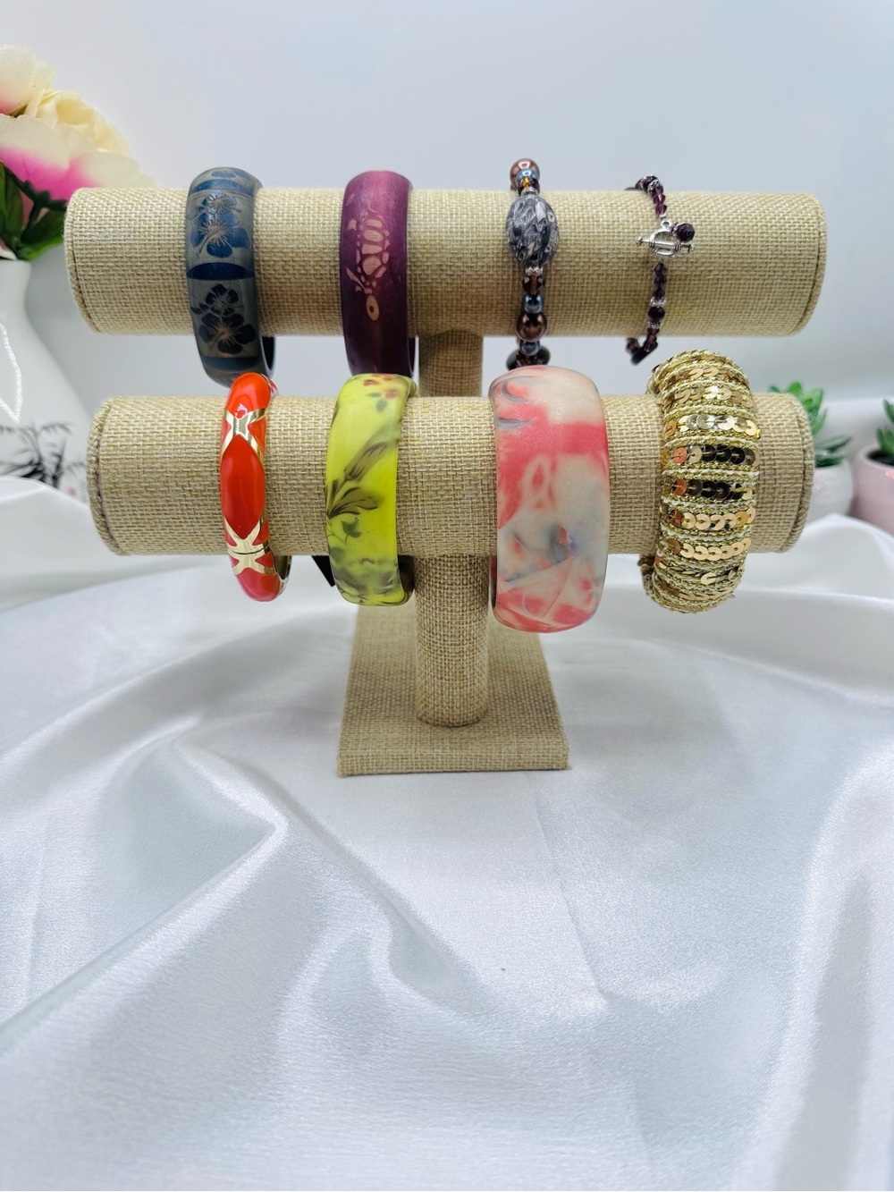 Vintage Mixed Bracelet Lot Resin Bangle Beaded Stretch 8 Bracelets Boho